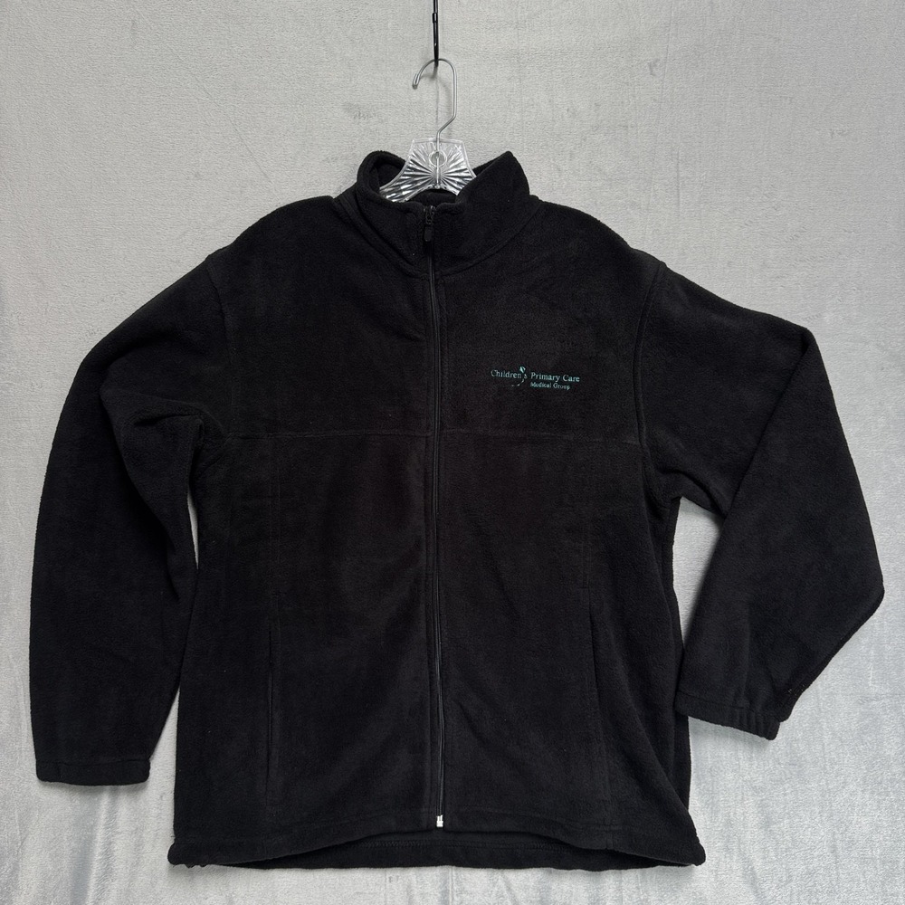 Harriton Fleece Jacket Mens Medium Black Full Zip Collared Embroidered Logo